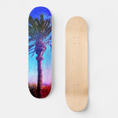 Skateboard Palmier bleu violet, Cool rétro Vintage tendance (Recto)