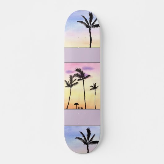 Skateboard Palmiers avec des levers de soleil au pastel (Devant)