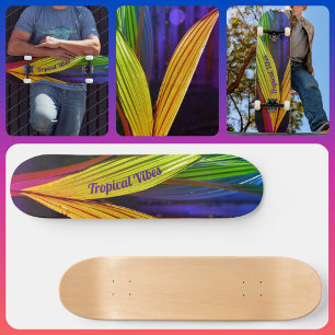 Skateboard Palmiers colorés lumineux Vibes tropicales
