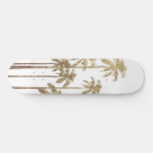 Skateboard Palmiers tropicaux or glamour sur blanc (Horz)