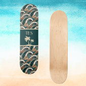 Skateboard Palmiers Vagues Polynésiennes Vintage Monogramme d