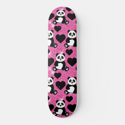 Skateboard Panda Bear Animal Lover Black Hearts Rose Glitter (Recto)