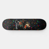 Skateboard Panthère florale Splatter Script Nom du monogramme (Horz)