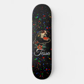 Skateboard Panthère florale Splatter Script Nom du monogramme (Recto)