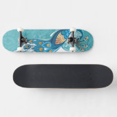 Skateboard Paon sur l'illustration turquoise (Horz)