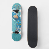 Skateboard Paon sur l'illustration turquoise (Recto)