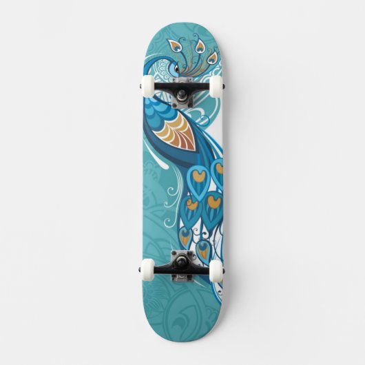 Skateboard Paon sur l'illustration turquoise (Recto)