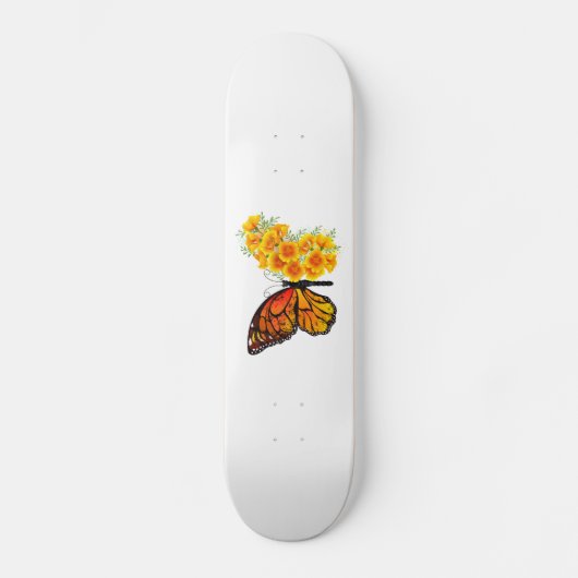 Skateboard Papillon à fleurs avec Poppy de Californie jaune (Recto)