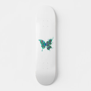Skateboard Papillon aux plumes de paon vert