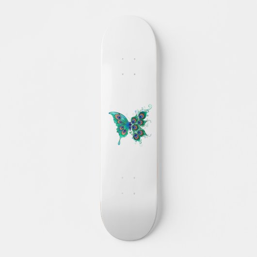 Skateboard Papillon aux plumes de paon vert (Devant)