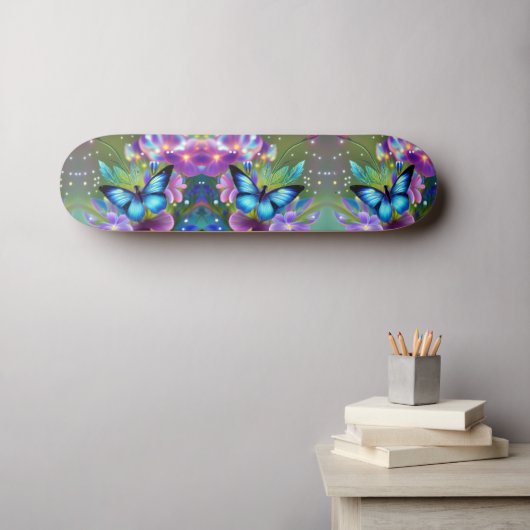 Skateboard Papillon bleu brillant dans Fairy Garden (Art mural (Horz))