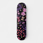 Skateboard Papillon coloré et Fleurs Rose mignon (Devant)