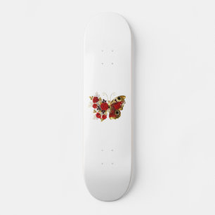 Skateboard Papillon de fleurs rouges aux roses rouges