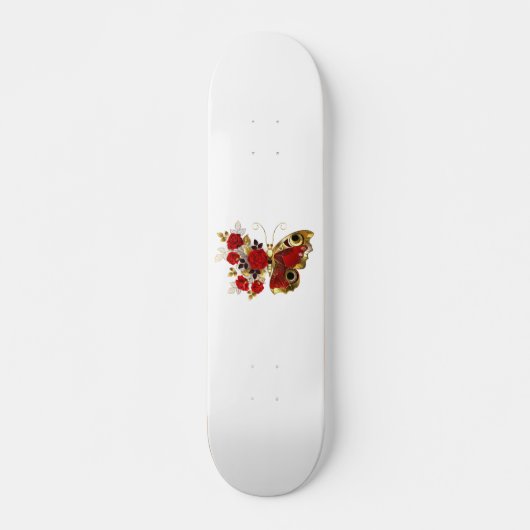 Skateboard Papillon de fleurs rouges aux roses rouges (Devant)