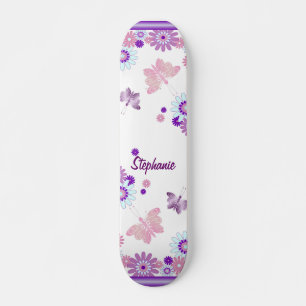 Skateboard Papillon Et Fleurs