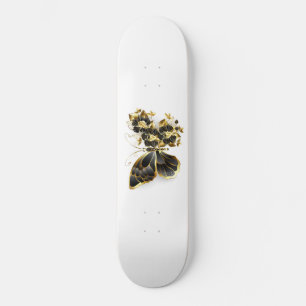 Skateboard Papillon fleur d'or avec orchidée noire