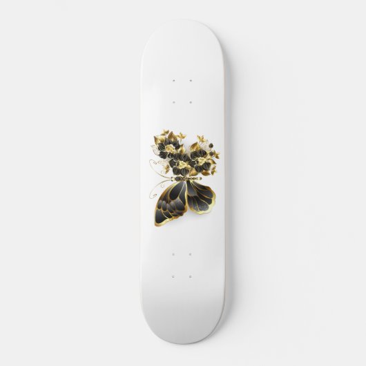 Skateboard Papillon fleur d'or avec orchidée noire (Recto)