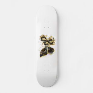 Skateboard Papillon fleur d'or avec orchidée noire