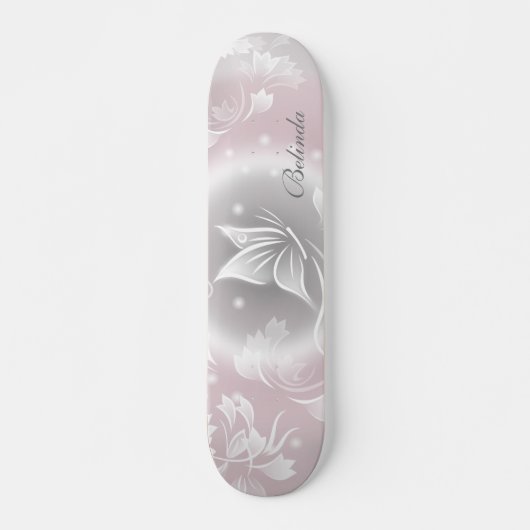 Skateboard Papillon gris floral Personnaliser (Devant)