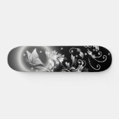 Skateboard Papillon Imaginaire Floral Noir Et Blanc (Horz)