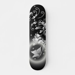 Skateboard Papillon Imaginaire Floral Noir Et Blanc