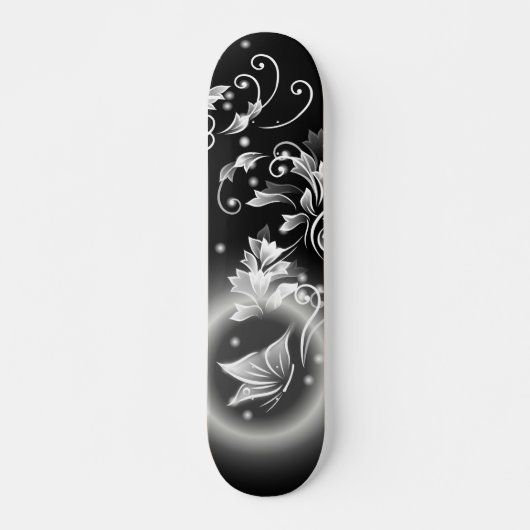 Skateboard Papillon Imaginaire Floral Noir Et Blanc (Devant)