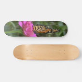 Skateboard Papillon Monarque sur une jolie fleur rose Zinnia (Horz)