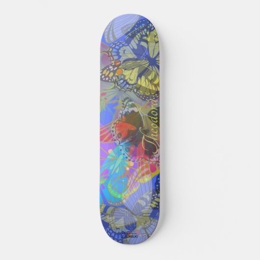 Skateboard Papillon Or Chic Bleu Jaune (Recto)