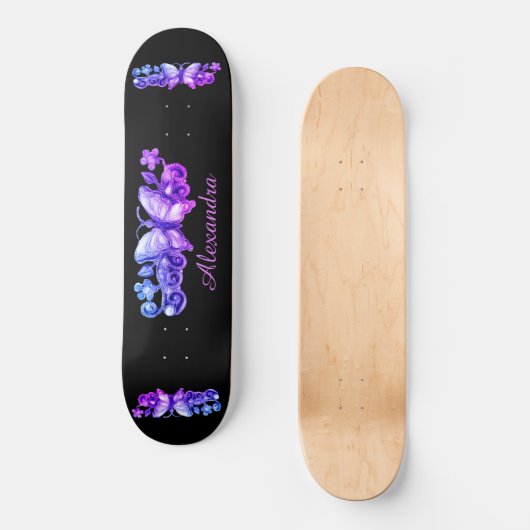 Skateboard Papillon pourpre personnalisé (Recto)