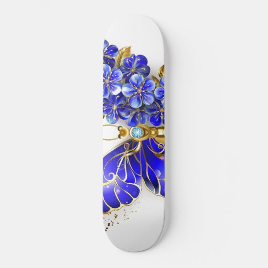 Skateboard Papillon saphir à fleurs (Recto)