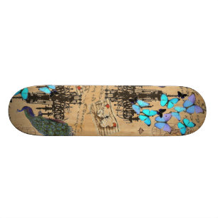 Skateboard papillon vintage moderne de bleu de paon de lustre