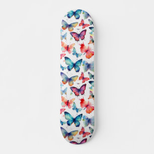 Skateboard Papillons à l'aquarelle motif coloré de la nature