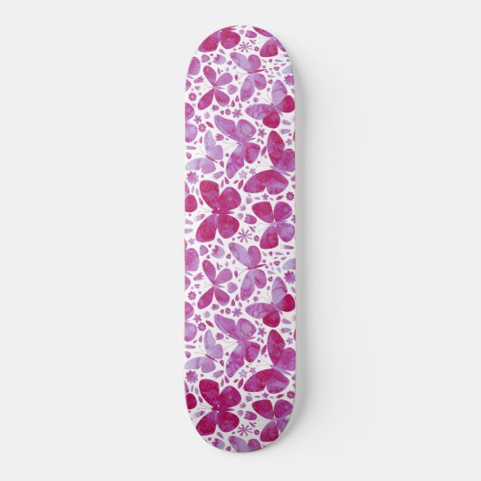 Skateboard Papillons Aquarelle Magenta Rose (Recto)