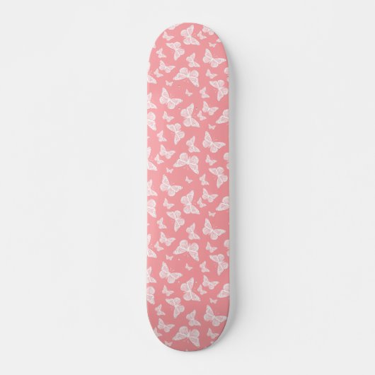 Skateboard Papillons blancs sur rose (Devant)