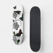 Skateboard Papillons Colorés sur des Fleurs Blanches (Recto)