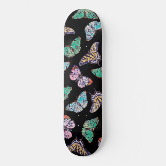 Skateboard Papillons d'aquarelle couleur noire (Recto)