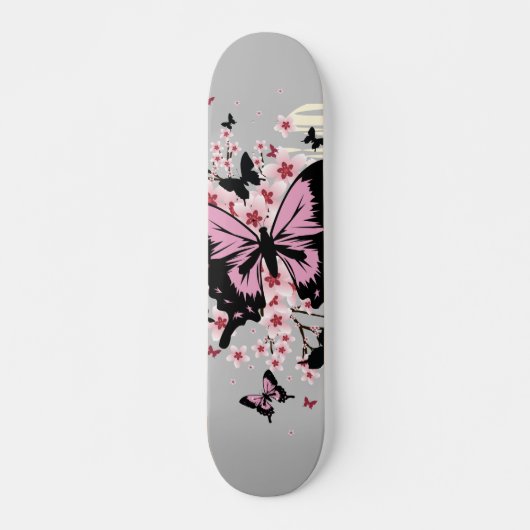 Skateboard Papillons de Cerisier en Fleur (Devant)