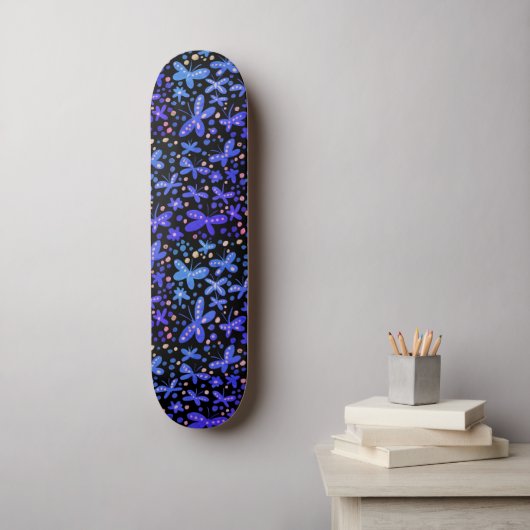 Skateboard Papillons de Nuit Bleus (Art mural)