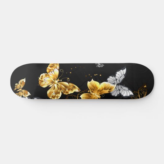 Skateboard Papillons d'or et de blanc (Horz)
