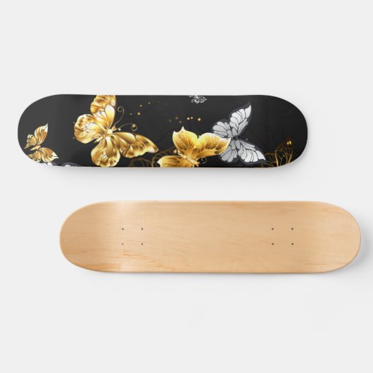 Skateboard Papillons d'or et de blanc (Horz)