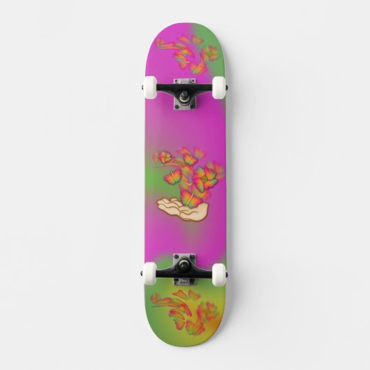 Skateboard Papillons & Fleurs (Recto)