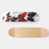 Skateboard Papillons noirs et rouges volants (Horz)