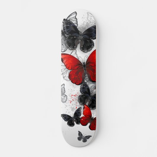 Skateboard Papillons noirs et rouges volants (Recto)