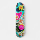 Skateboard Paradis tropical aux fleurs colorées et aux fruits (Devant)