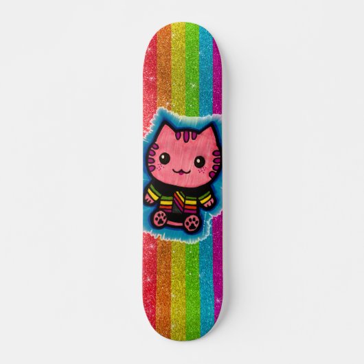 Skateboard Parties scintillant arc-en-ciel rose Kitty Chat il (Devant)