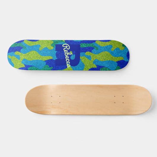 Skateboard Parties scintillant Camouflage bleu et vert clair  (Horz)