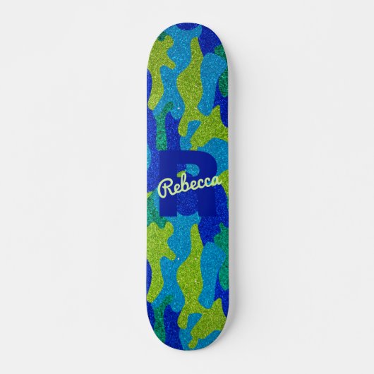 Skateboard Parties scintillant Camouflage bleu et vert clair  (Devant)