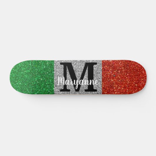 Skateboard Parties scintillant Drapeau Italien Sparkly Sparkl (Horz)