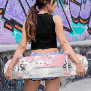 Skateboard Parties scintillant rose cerisier fleurs Monogramm