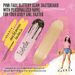 Skateboard Parties scintillant rose vif Fille Épersion Nom pe<br><div class="desc">Cool Moderne Blush rose Parties scintillant Girl Glam Étincelle Nom Personnalisé Skateboard. Parties scintillant girly filles skate aussi! Panneau rose vif avec rose, blanc et noir simulé faux rose et noir et parties scintillant noir et blanc goutte le skateboard girly. Le nom du patineur dans la typographie moderne sur l'abstraite...</div>